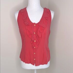 Mind Code Coral Sleeveless Ruffle Rayon Blouse. Medium